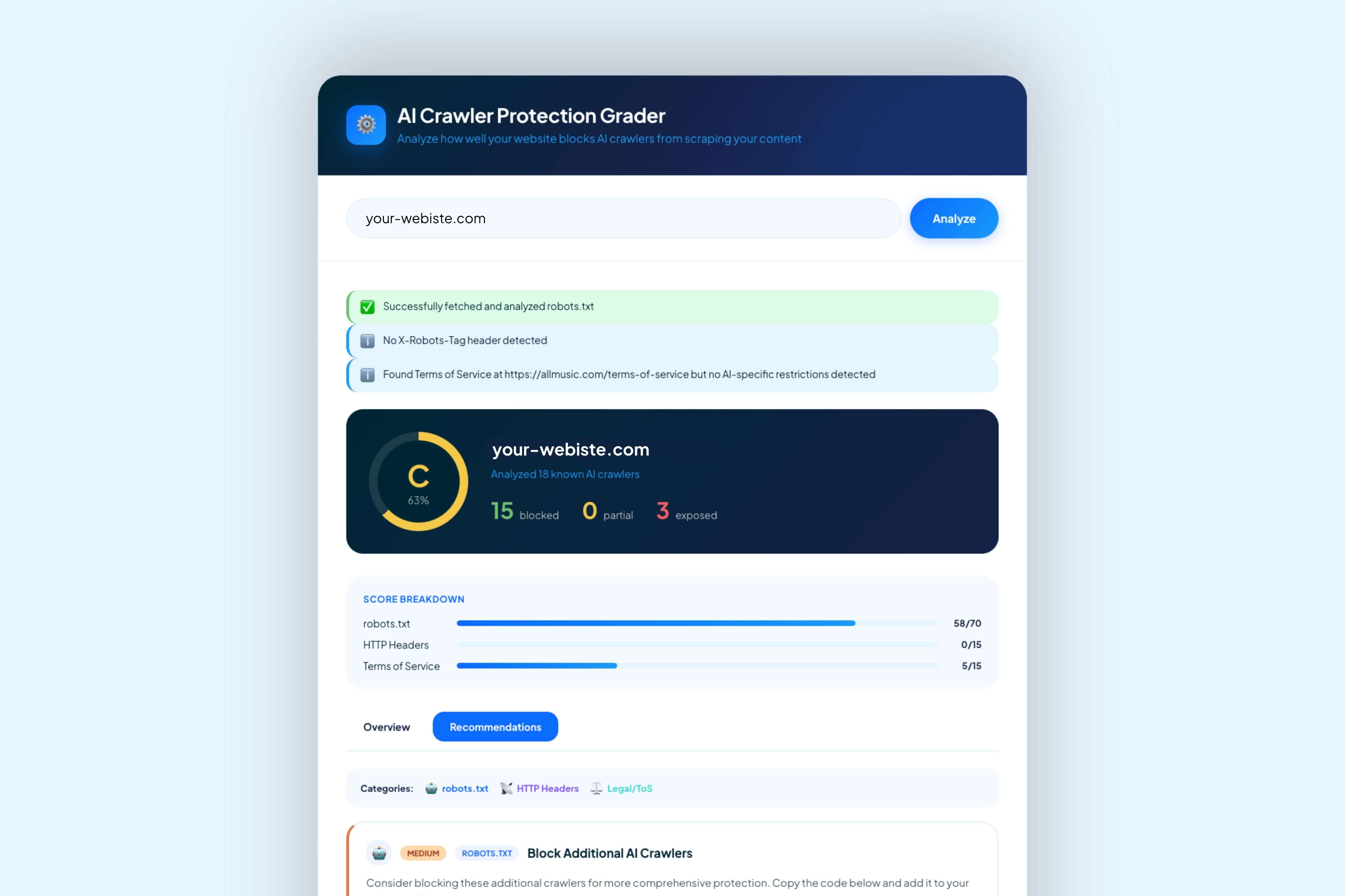 AI Crawler Protection Grader